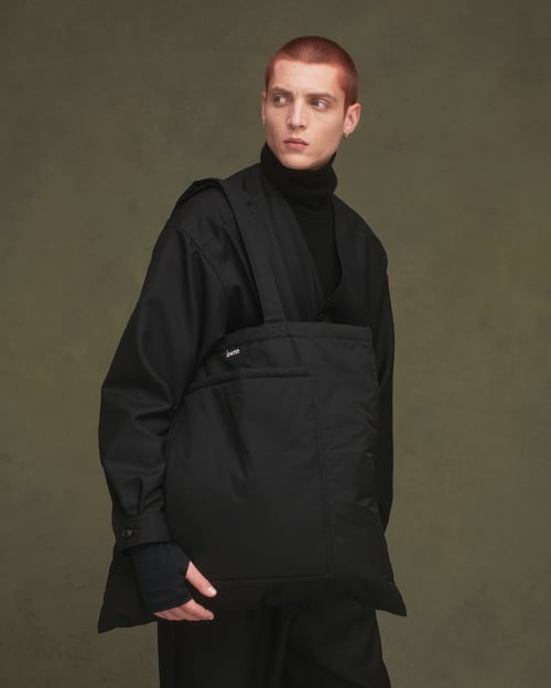 Image of Black Cotton Gabardine Padded Tote