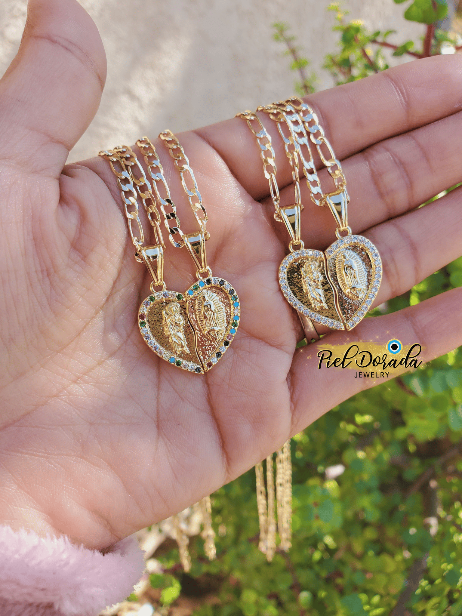 San Judas and Virgin Mary Breakable Heart Necklace