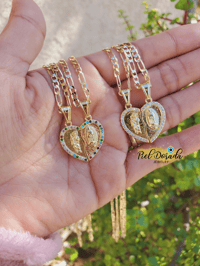 San Judas and Virgin Mary Breakable Heart Necklace 