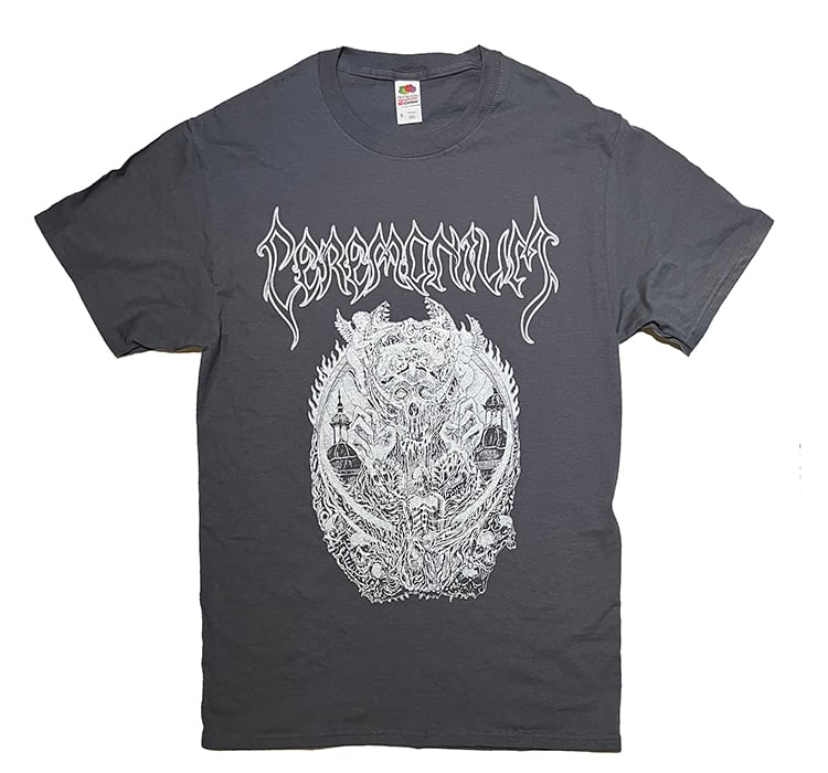 Image of Ceremonium " A Fading Cry For Repentance  "  T shirt on Dark Gray T shirt