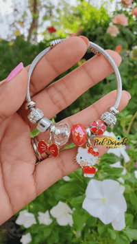 Silver Hk Red Bow Charm Bracelet 