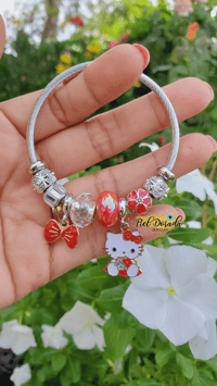 Silver Hk Rose Red Bow Charm Bracelet