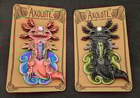 Image 1 of Axolotl Hand-painted 4" Wooden Brooch Pin
