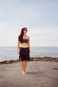 Image 3 of Walk short - Unisex black with white contrast stitch 100% cotton