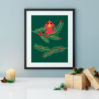 Image 1 of Holly Jolly Bird Christmas Holiday Art Print