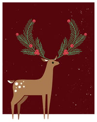 Image 2 of Holly Jolly Reindeer Snowy Christmas Art Print