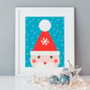 Snowy Santa Christmas Art Print