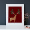 Holly Jolly Reindeer Snowy Christmas Art Print