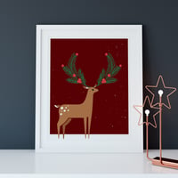 Image 1 of Holly Jolly Reindeer Snowy Christmas Art Print