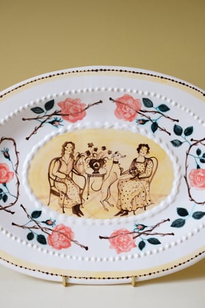 Image of Women with their Whippets - Large Romantic Platter