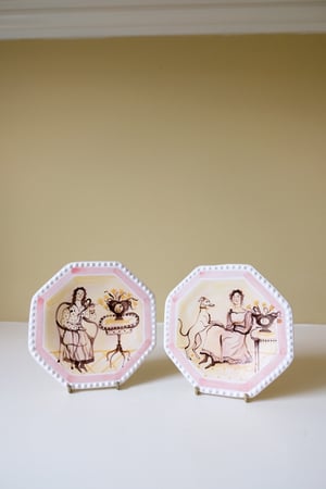Image of A Woman with her Whippet - Small Octagonal Plate
