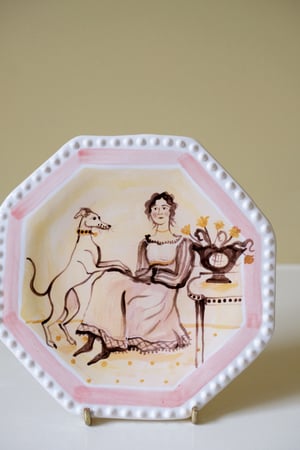 Image of A Woman with her Whippet - Small Octagonal Plate