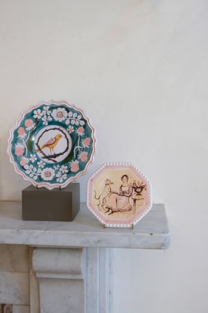 Image of A Woman with her Whippet - Small Octagonal Plate