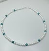 White And Blue Glass Pearl Necklace. 