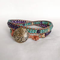Image 1 of Purple and Green Double Wrap Bracelet