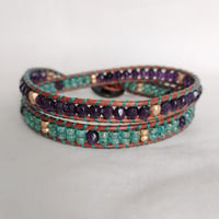 Image 2 of Purple and Green Double Wrap Bracelet