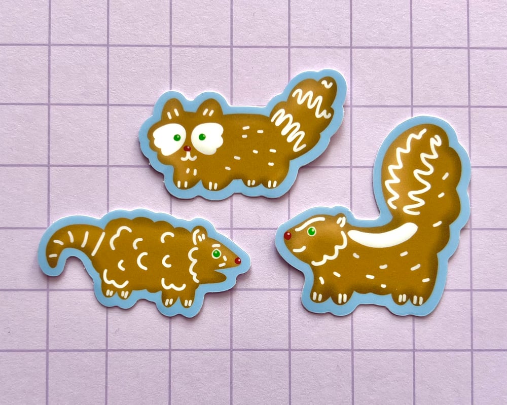 Image of Gingerbread cookie trash cats mini sticker pack
