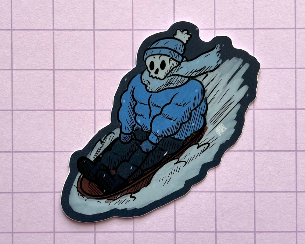 Image of Sledding skeleton vinyl sticker