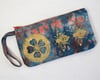 Pollination blue and rust - wristlet zipper purse