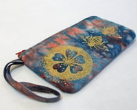 Image 2 of Pollination blue and rust - wristlet zipper purse