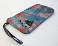 Image 2 of Butterfly and flowers blue and rust - wristlet zipper purse