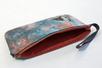 Image 3 of Butterfly and flowers blue and rust - wristlet zipper purse