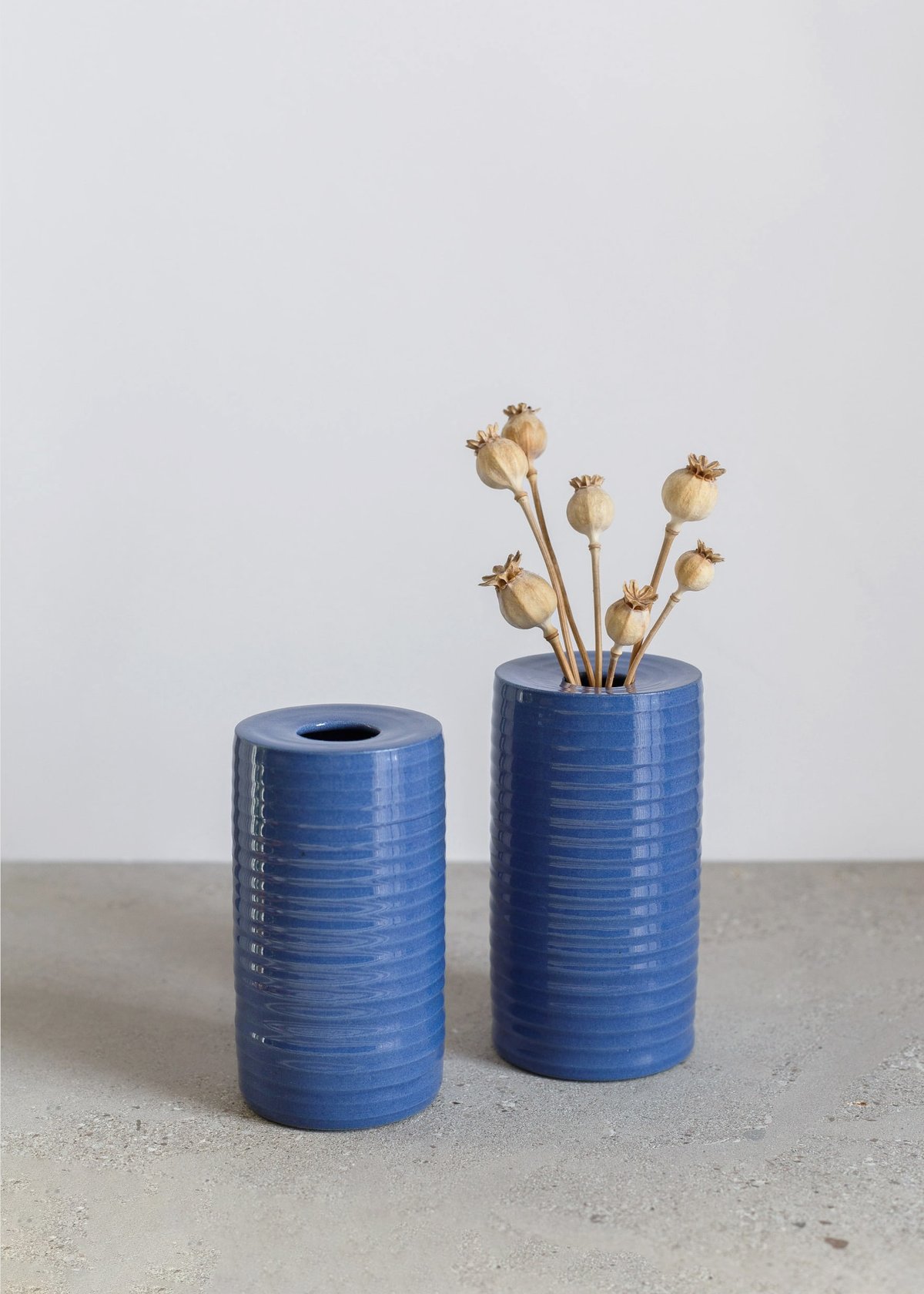 Image of Blue ribbed vase