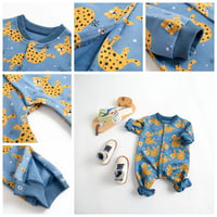 Image 3 of Unisex Long Sleeve Rompers Cotton Leopard/Sunshine/Lion/Flowers