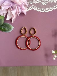 Image 1 of Red Beaded Hoops (Gold)