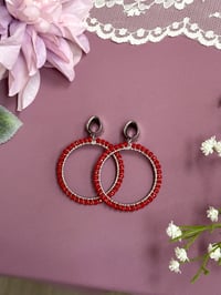 Image 1 of Red Beaded Hoops (Silver)
