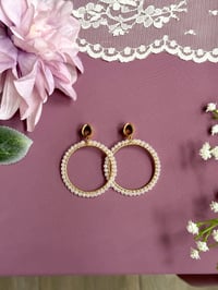 Image 1 of White Beaded Hoops (Gold)