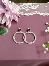 Image 4 of White Beaded Hoops (Silver)
