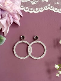 Image 1 of White Beaded Hoops (Silver)
