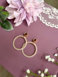 Image 3 of White Beaded Hoops (Gold)