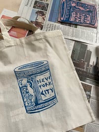 Image 2 of NYC Coffee Cup Canvas Tote-Limited Run Block Print 