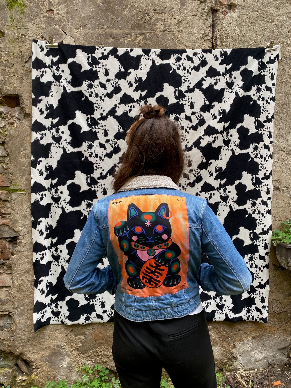 GYPSY CAT jeans jacket with sheepskin