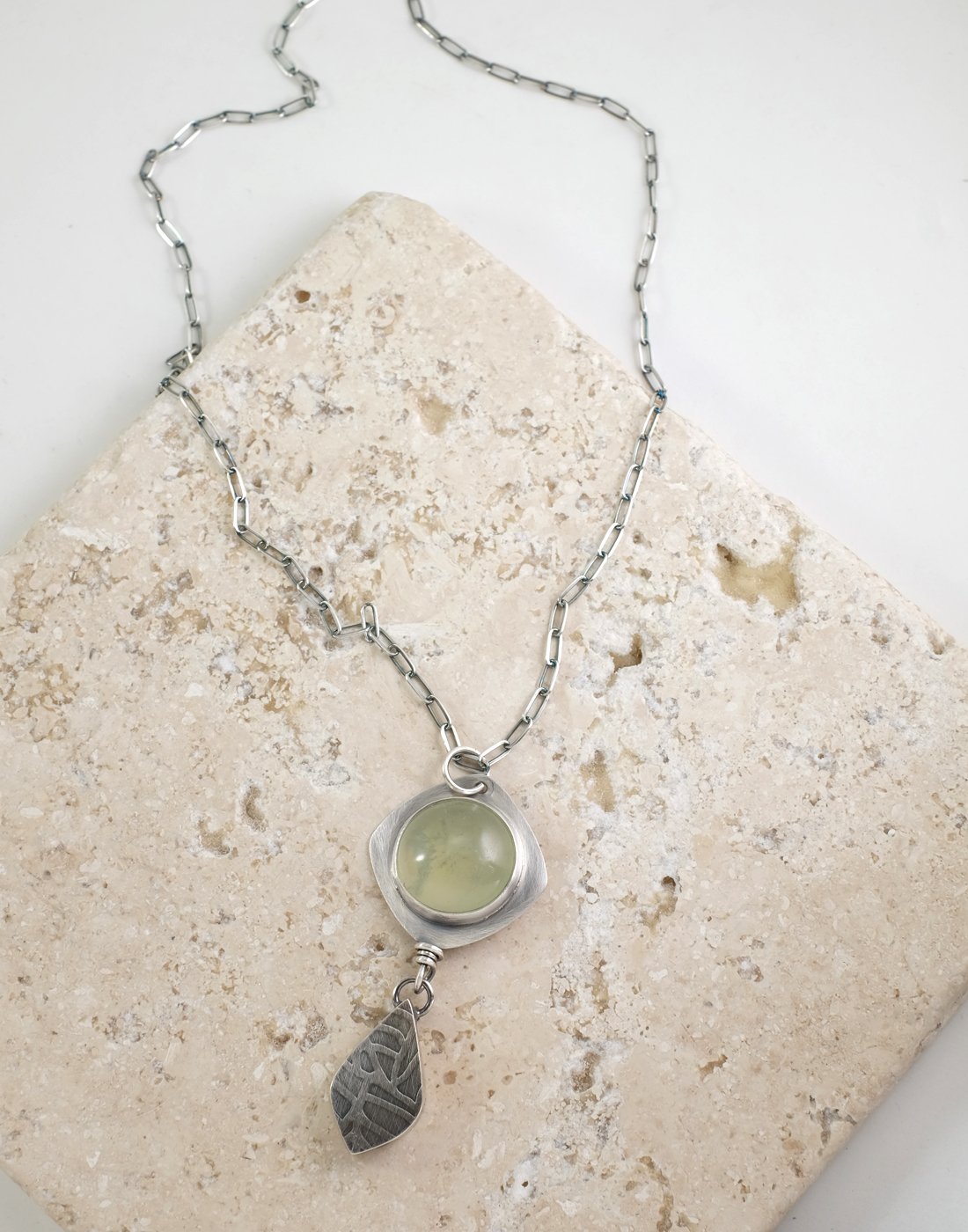 Image of Prehnite and Sterling Hollow Form Necklace
