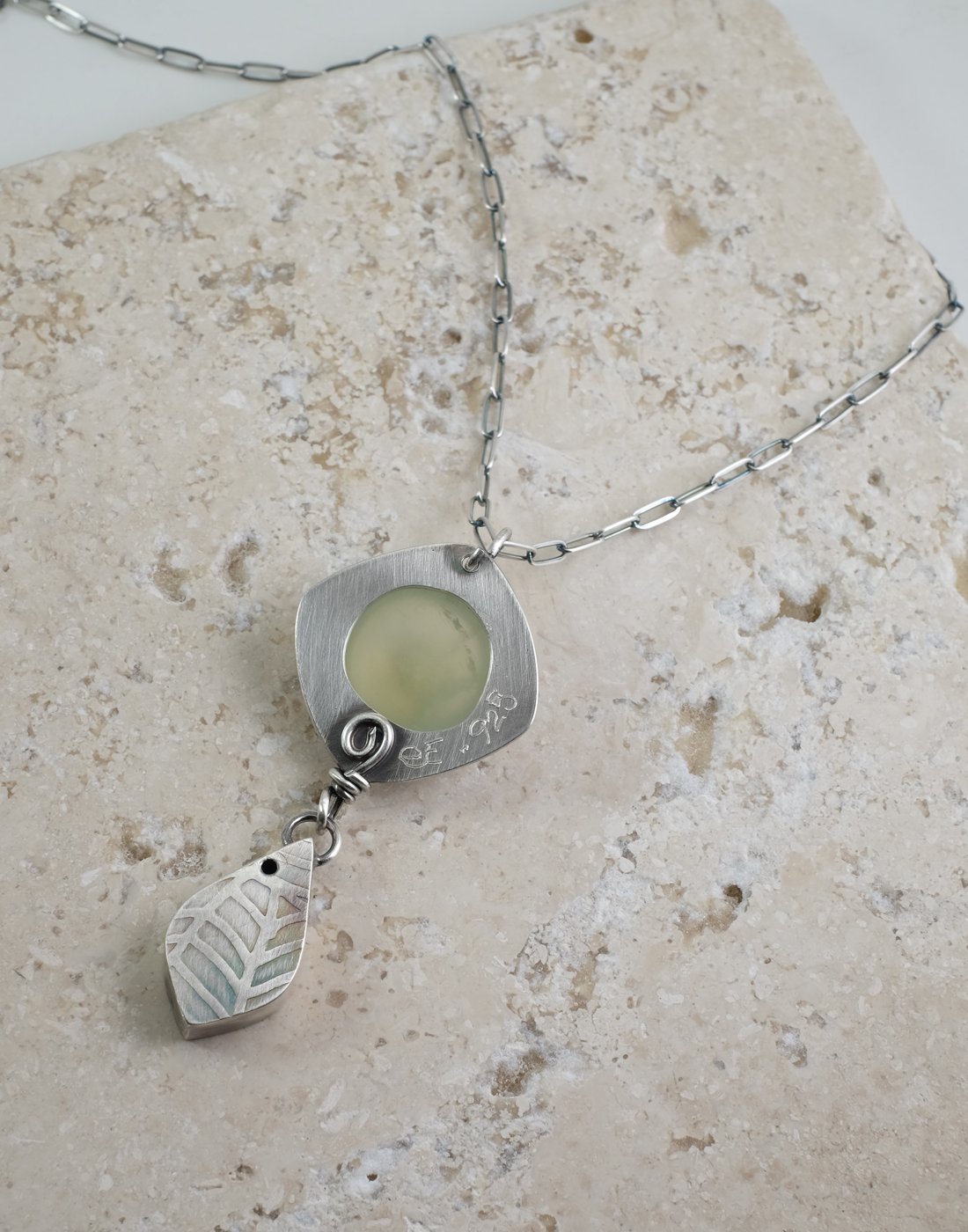 Image of Prehnite and Sterling Hollow Form Necklace