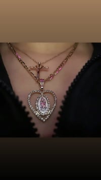 Image 1 of Guadalupe Rhinestone Heart Pendant Necklace 