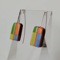 Image of stripy dangly recycled pencil earrings