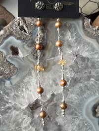 Image 4 of Fronds 2.0 Sterling Stud Earrings with Brown Freshwater Pearl & Citrine Shoulder Dusters