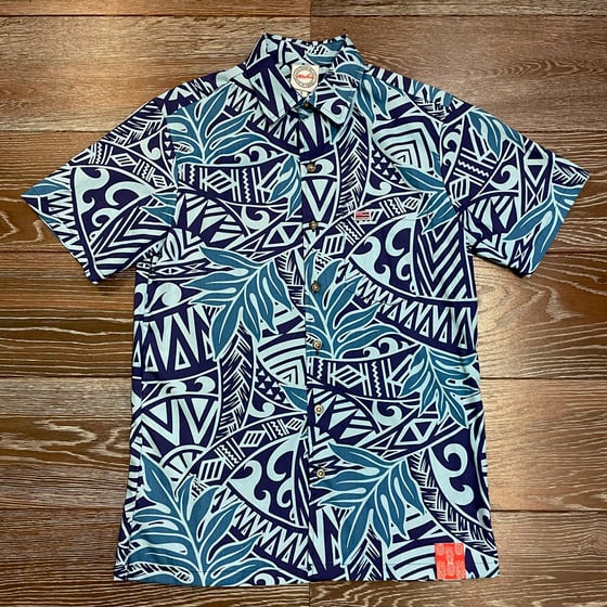 Image of Ikaika Tribal Teal Aloha Shirt