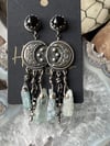Moonstruck ~ Sterling Moon Post Earrings with Black Onyx, and Raw Blue Kyanite