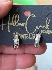 Image 1 of Sterling silver botanical, huggie earrings
