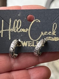 Image 2 of Sterling silver botanical, huggie earrings