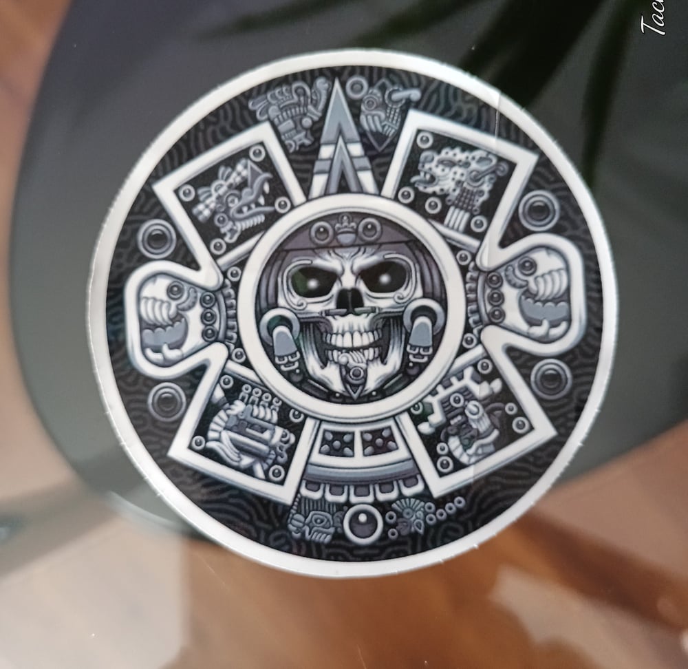 Image of Aztec calendar 3 inch holographic sticker,best seller,gift,vinyl,laptops