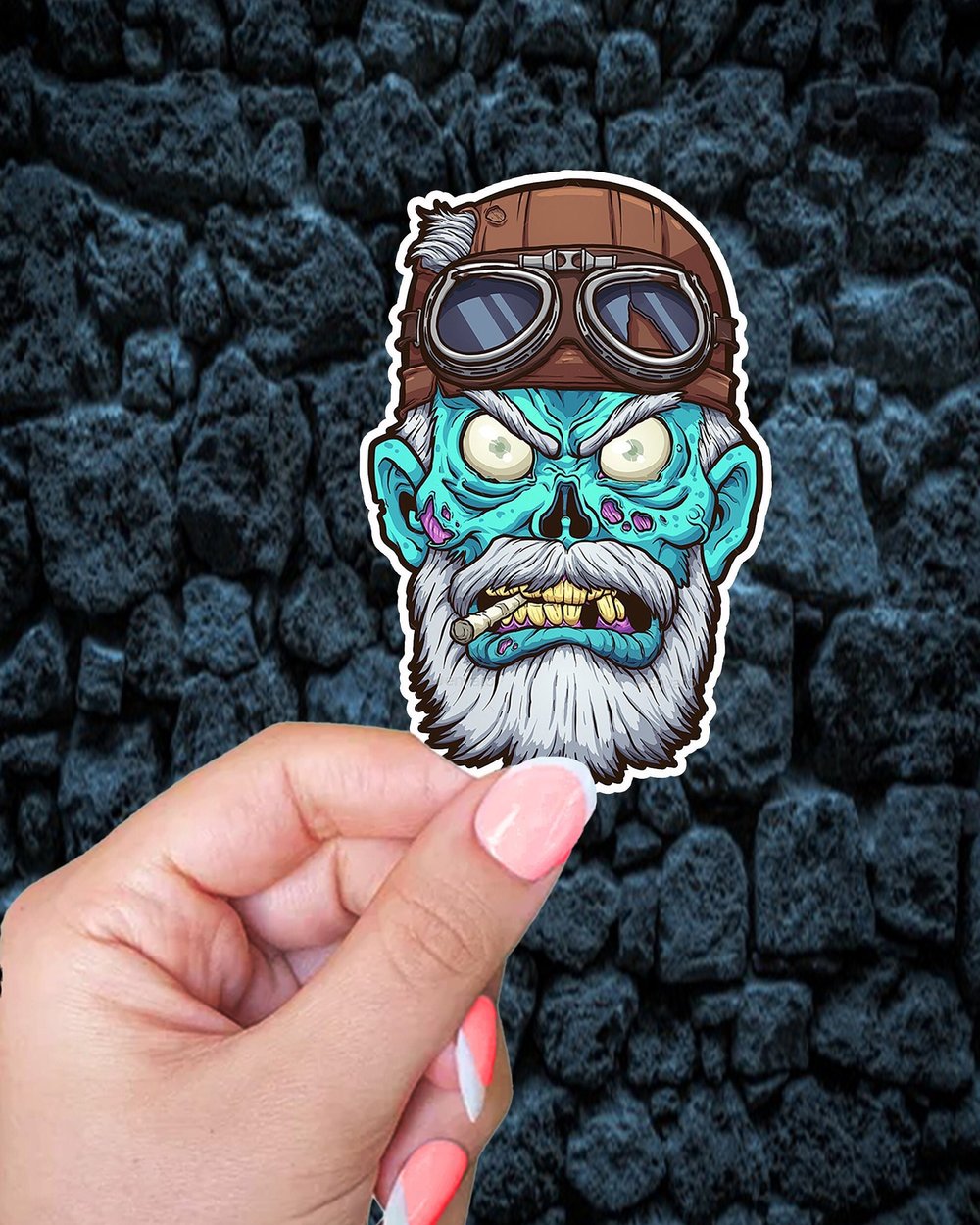 Image of zombie biker sticker-decal-tumbler-laptops-gift-grumpy biker.hard hat.