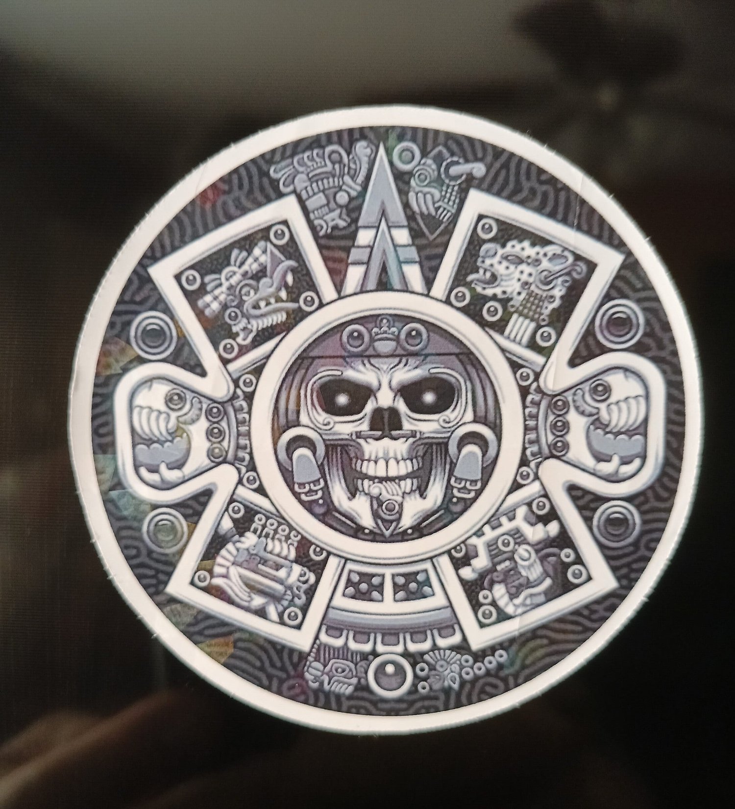 Image of Aztec calendar 3 inch holographic sticker,best seller,gift,vinyl,laptops