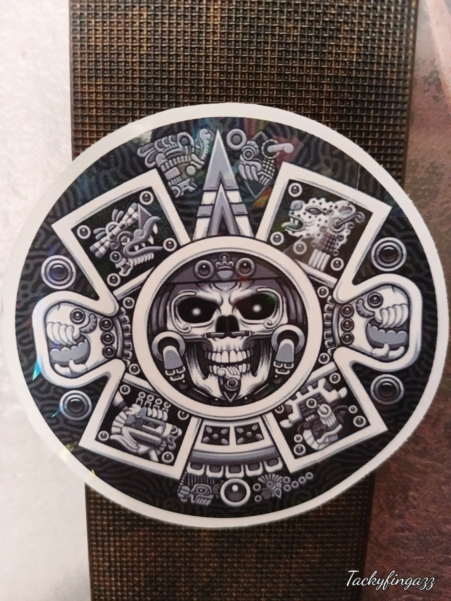 Image of Aztec calendar 3 inch holographic sticker,best seller,gift,vinyl,laptops