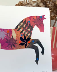 Image 3 of Gretchen , a pink and orange monoprinted horse with collage elements 